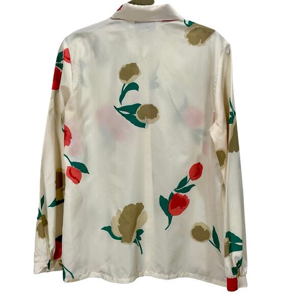 Vintage 70s Wilroy Traveler Brownstone Studio Ruffle Floral Button Collared Top - Picture 2 of 10